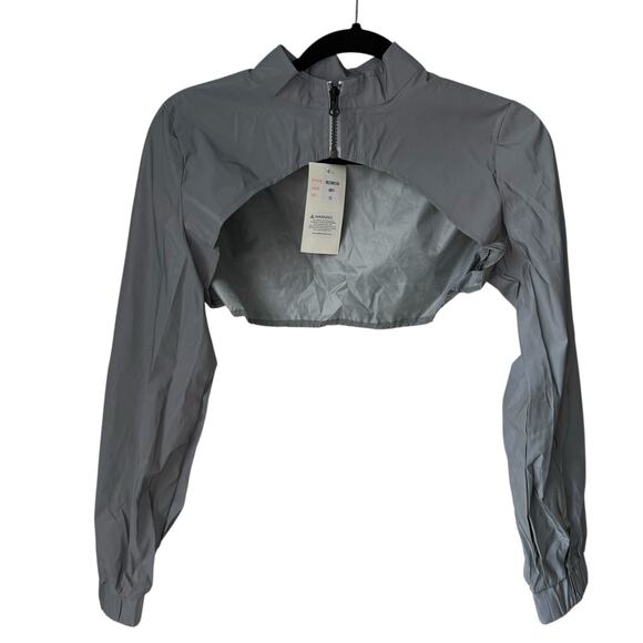 Gray Cropped Windbreaker Jacket Sz Small Reflective Fabric Bolero Style Festival - Picture 3 of 15